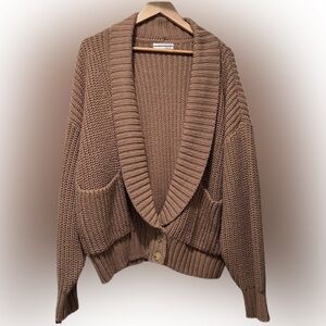 Anthropologie Chunky Boho Oversized Cardigan Sweater Camel Brown Large